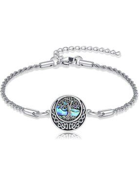 925 Sterling Silver Tree of Life Compass Bracelet with Abalone - Unique Gift for